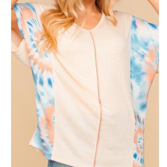 Tie Dye Color Block Out Seam Top - Picture 2 of 6